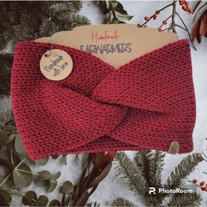 Handmade Knit Adult Burgundy Red Earwarmer Headband